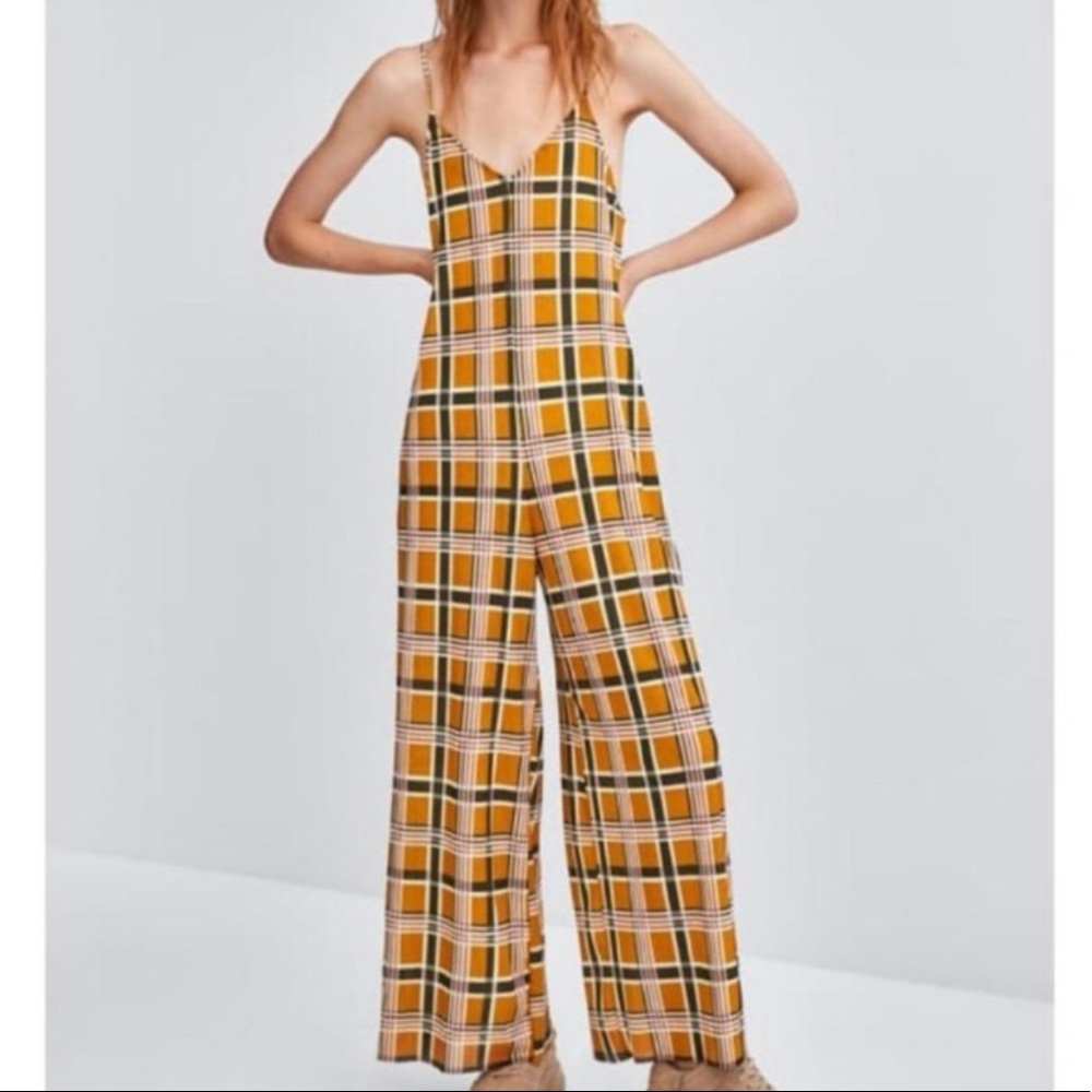Zara | mustard plaid jumpsuit